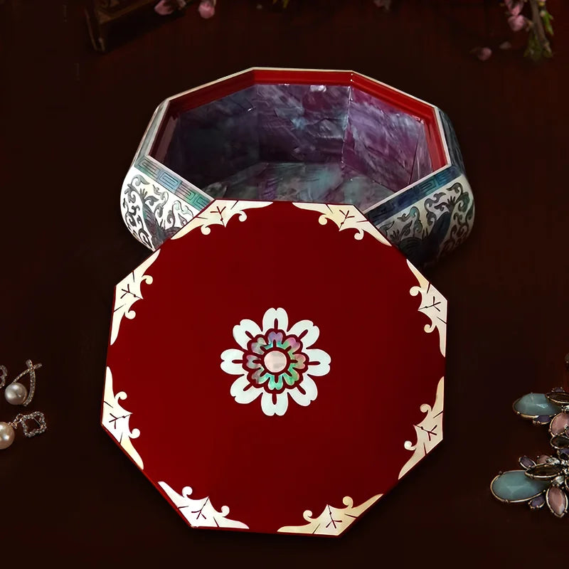 Pearlescent Elegance: Wooden Jewelry Trinket Box