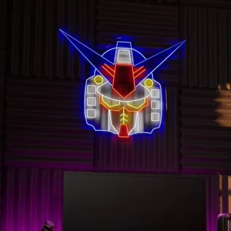 Neon Mech Fighter: Anime LED Wall Light for Kids