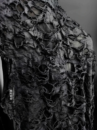 Black Tattered Knit Fabric - Eco-Friendly Textiles