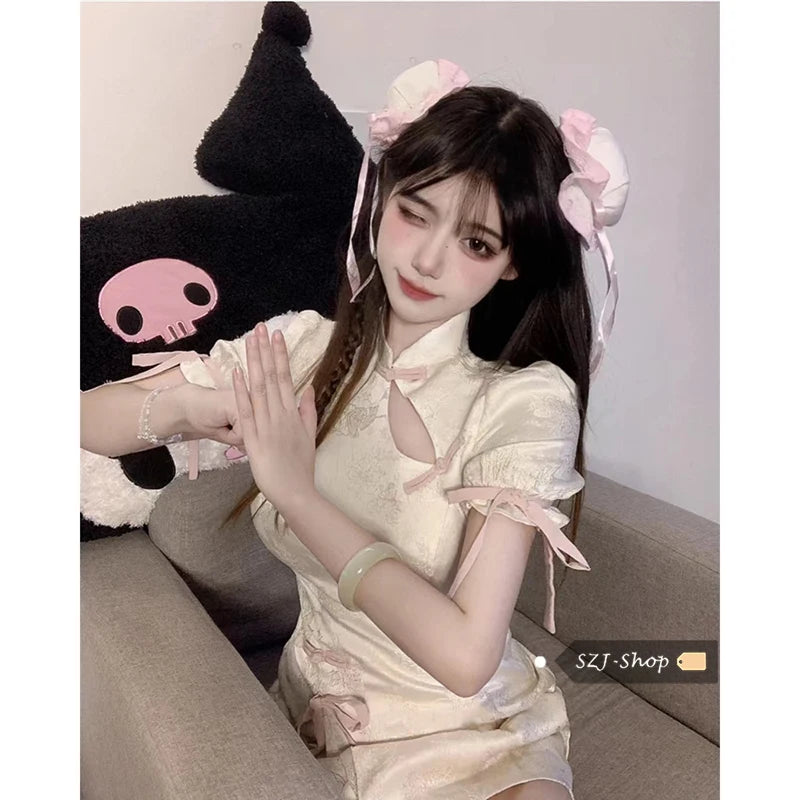 Elegant Tie-Dye Cheongsam Mini Dress