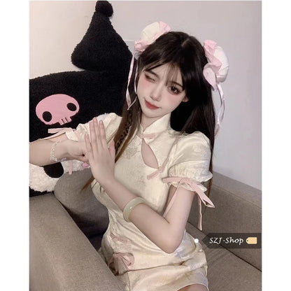 Elegant Tie-Dye Cheongsam Mini Dress