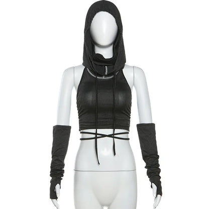 Neo-Gothic Hooded Shorts Set for Bold Women