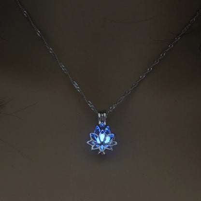 Moonlit Lotus: Glow-in-the-Dark Pendant Necklace