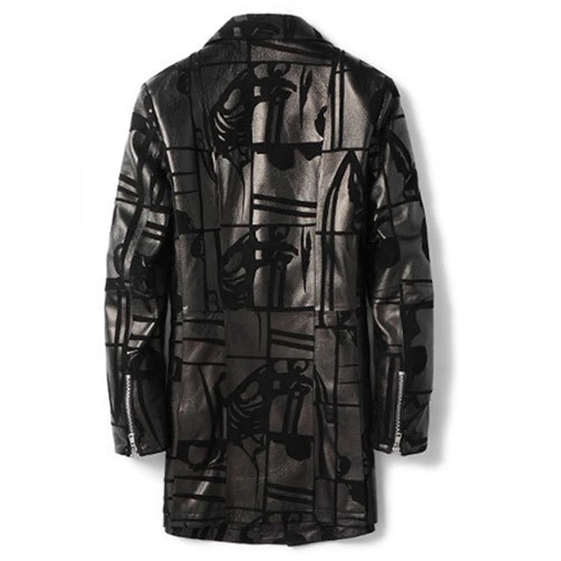Genuine Leather Jacket Men Mid Length Suit