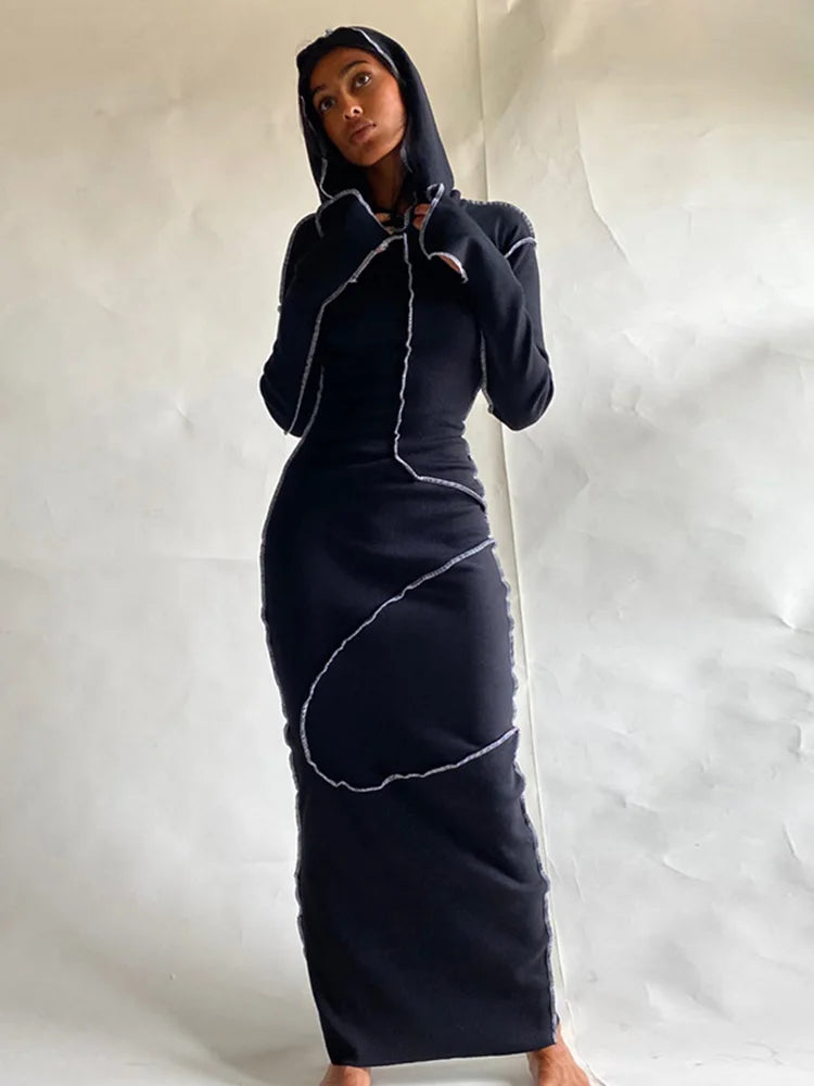 Cozy Chic Patchwork Maxi Hooded Dress