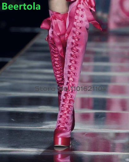 Over-the-Knee Lace-up Platform Boots