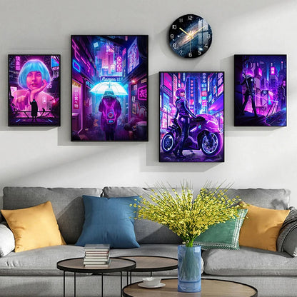 Cyberpunk Nightscape Canvas Art for Modern Decor