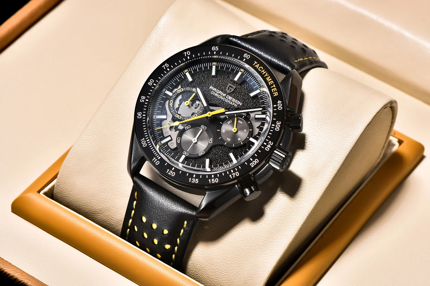 Pagani Moon Black Skeleton Quartz Chrono Watch