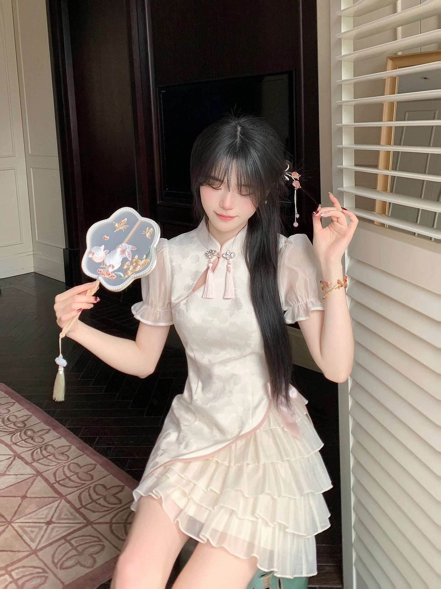 Elegant Tie-Dye Cheongsam Mini Dress