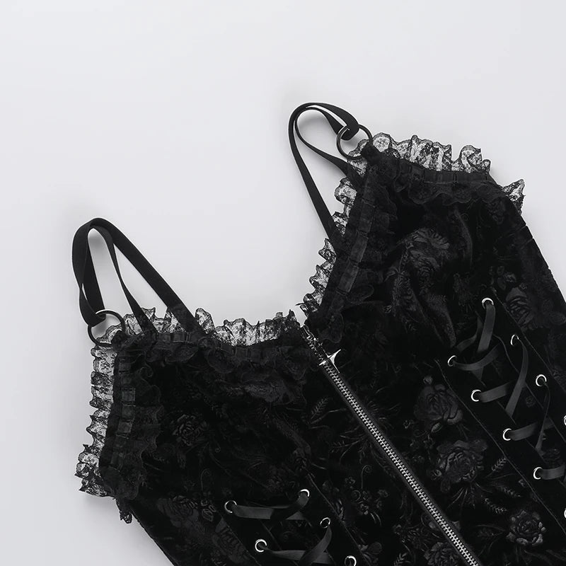Black Rose Lace-Up Camisole Top