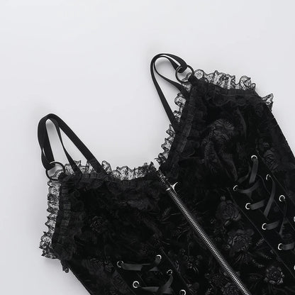 Black Rose Lace-Up Camisole Top