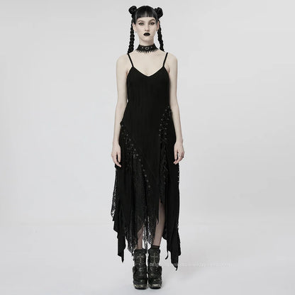 Gothic Elegance: Irregular Mesh Slip Dress