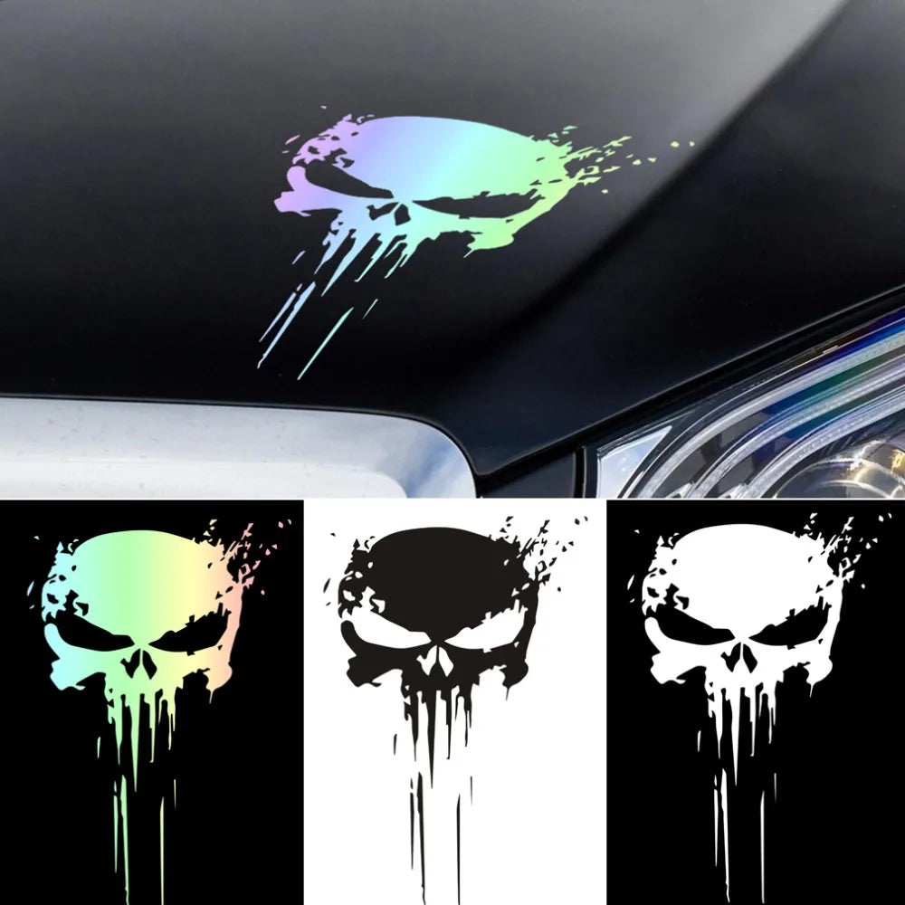 Reflective Skull Decal - Waterproof Motorcycle Accessory