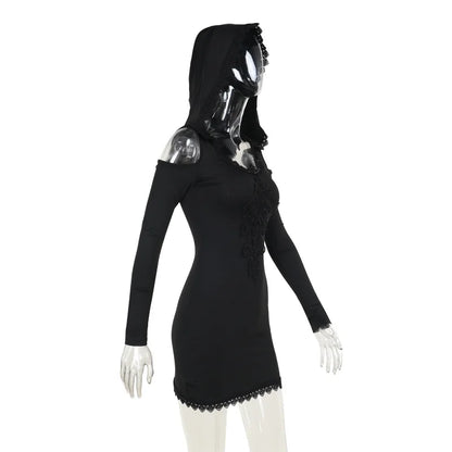 Gothic Velour Hooded Mini Dress