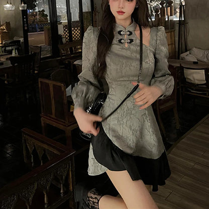 Elegant Tie-Dye Cheongsam Mini Dress