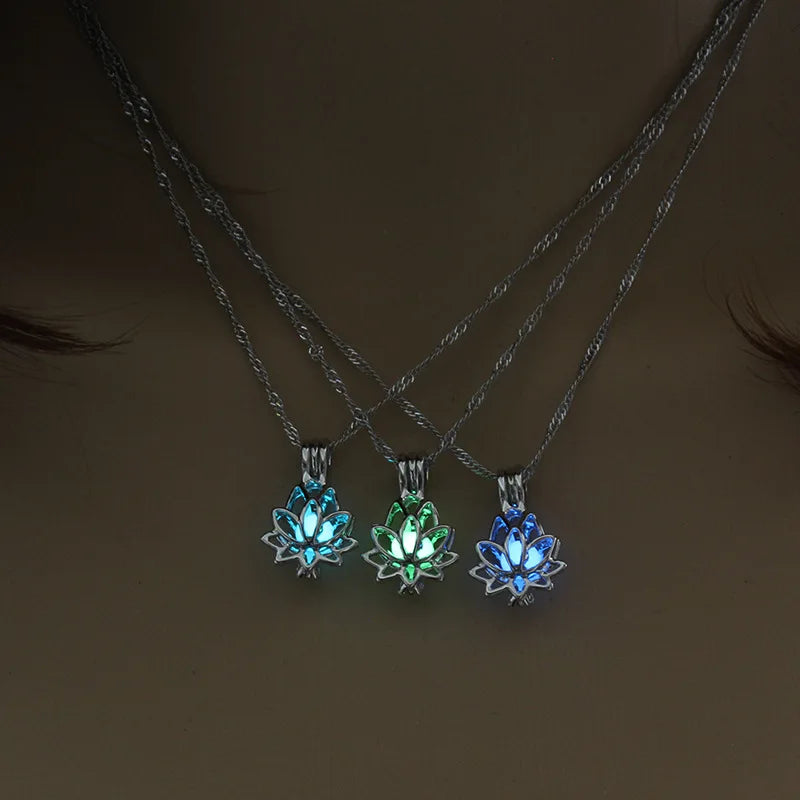 Moonlit Lotus: Glow-in-the-Dark Pendant Necklace