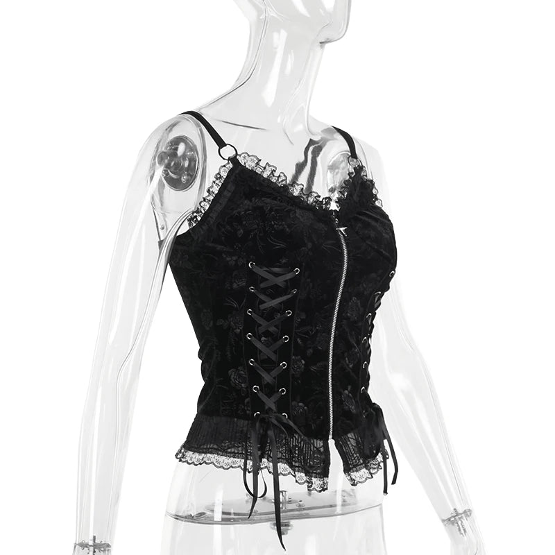 Black Rose Lace-Up Camisole Top