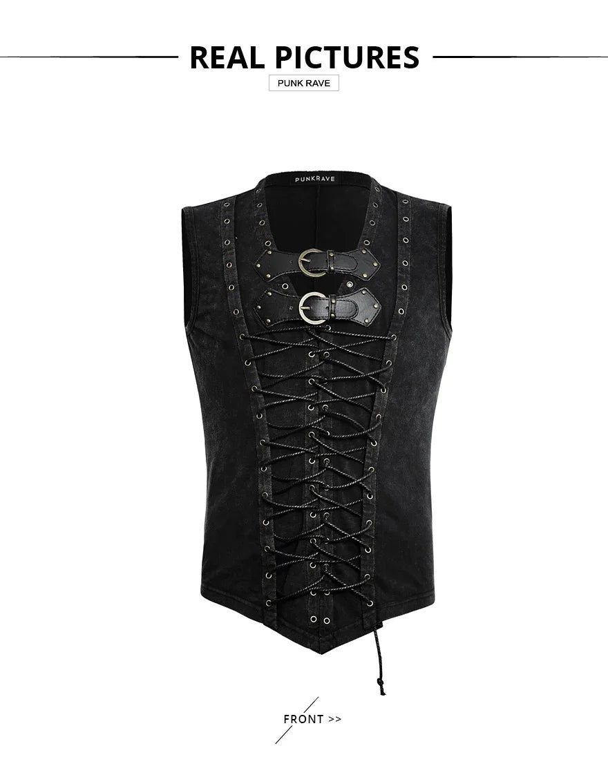 Black Punk Rock Cotton Vest for Men