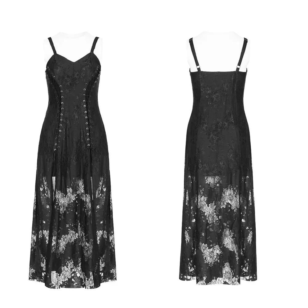 Gothic Elegance: Lace Split Long Dress
