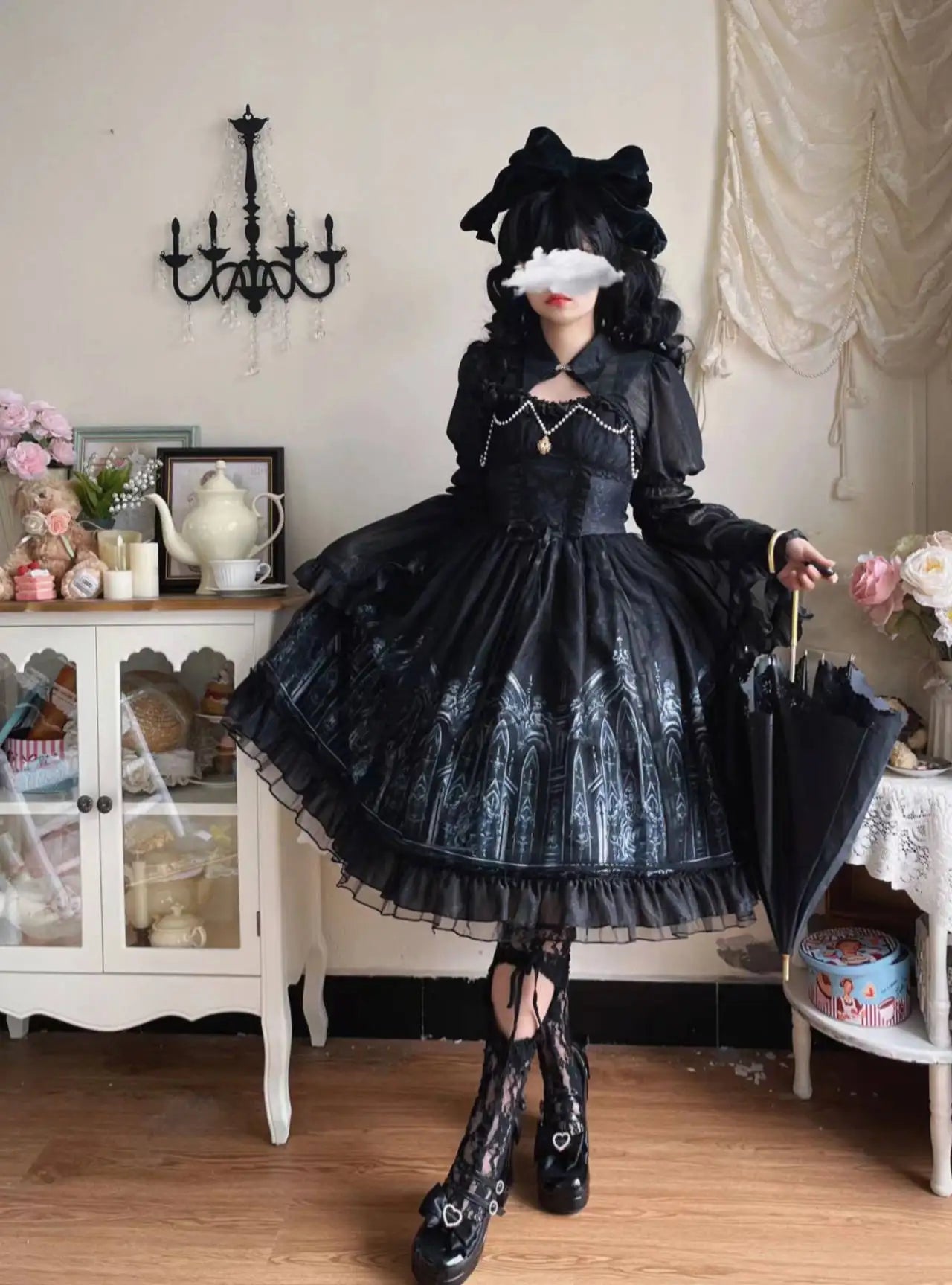 Flare Sleeve JSK Dress with Cape by Godivana