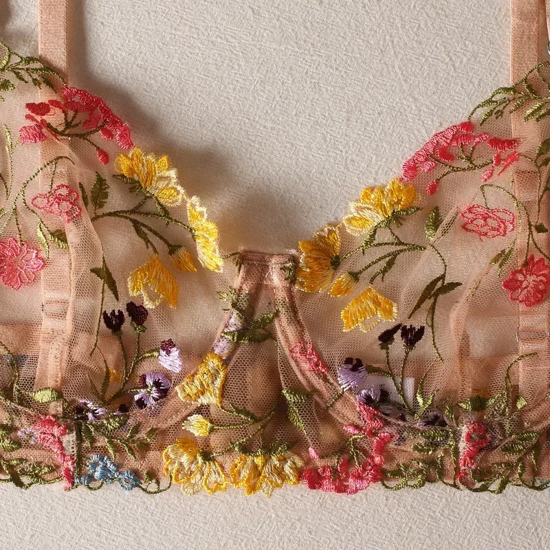 Boho Floral Sheer Lingerie Set: Bra & Panty Duo