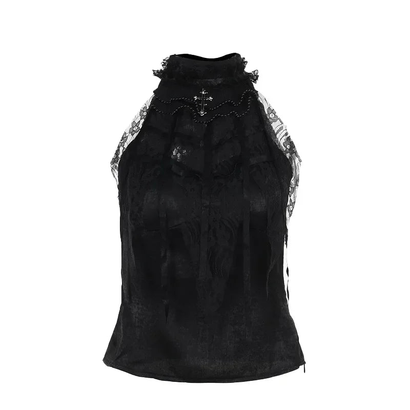 Nostalgic Lace Gothic Crop Tank for Retro Street Style