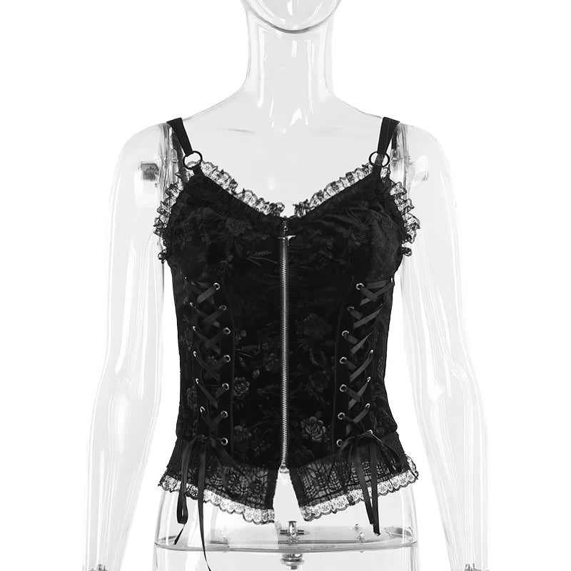 Black Rose Lace-Up Camisole Top