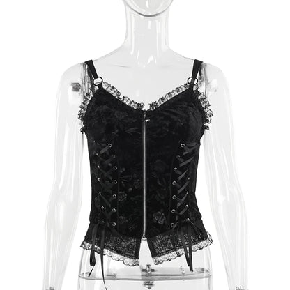 Black Rose Lace-Up Camisole Top