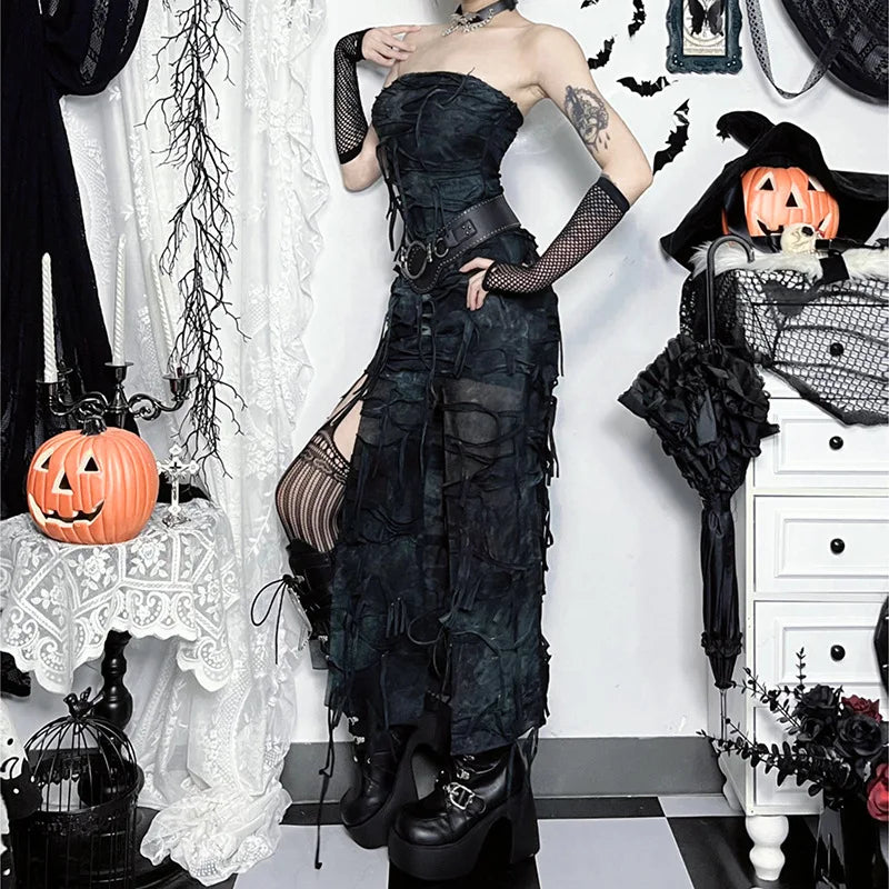Hole Strapless Grunge Dress