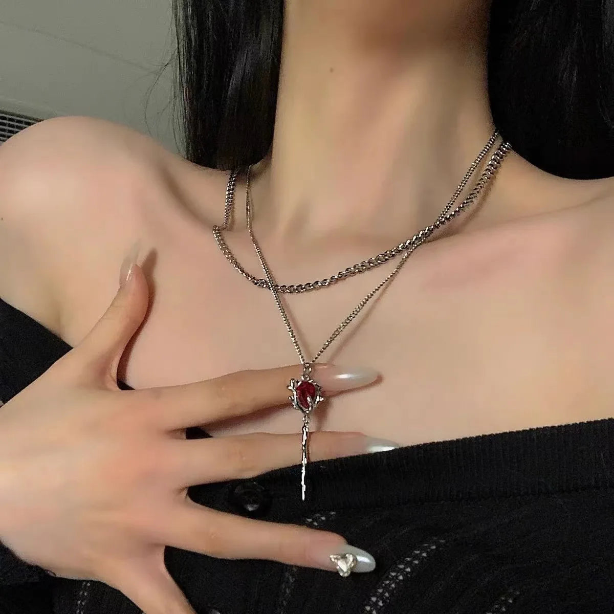 Red Zircon Rose Pendant Necklace