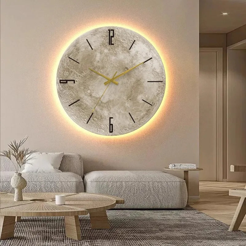 Celestial Sandstone Moon Clock & Light Decor