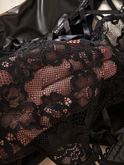 Lace Up Elegance: Black Bodysuit for Daring Beauty