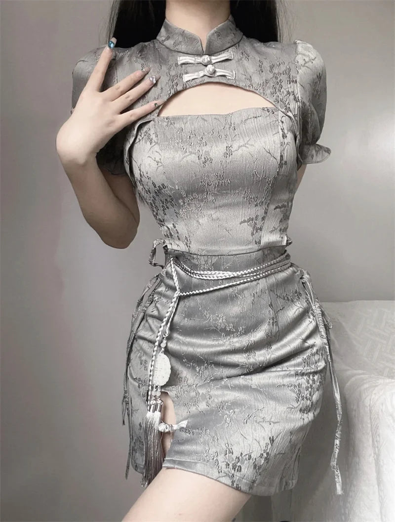 Elegant Tie-Dye Cheongsam Mini Dress
