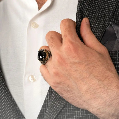 Elegant 925 Silver Agate/Onyx Statement Ring