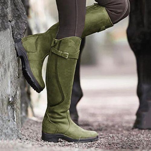 Long Boots Women's Flat bottomed Round Head Leather