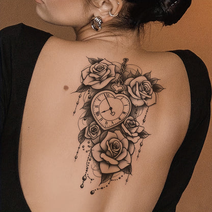 Gothic Butterfly Floral Clock Temporary Tattoo Stickers