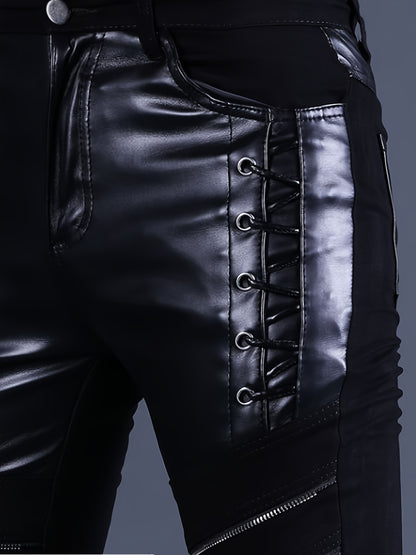 Men's Punk Rock Lace-Up Leather Moto Pants