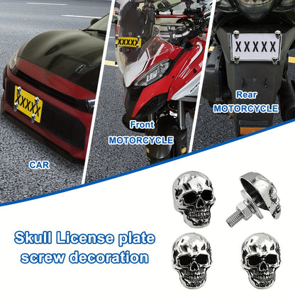 Skull Chrome License Plate Screw Kit - 4pcs Universal
