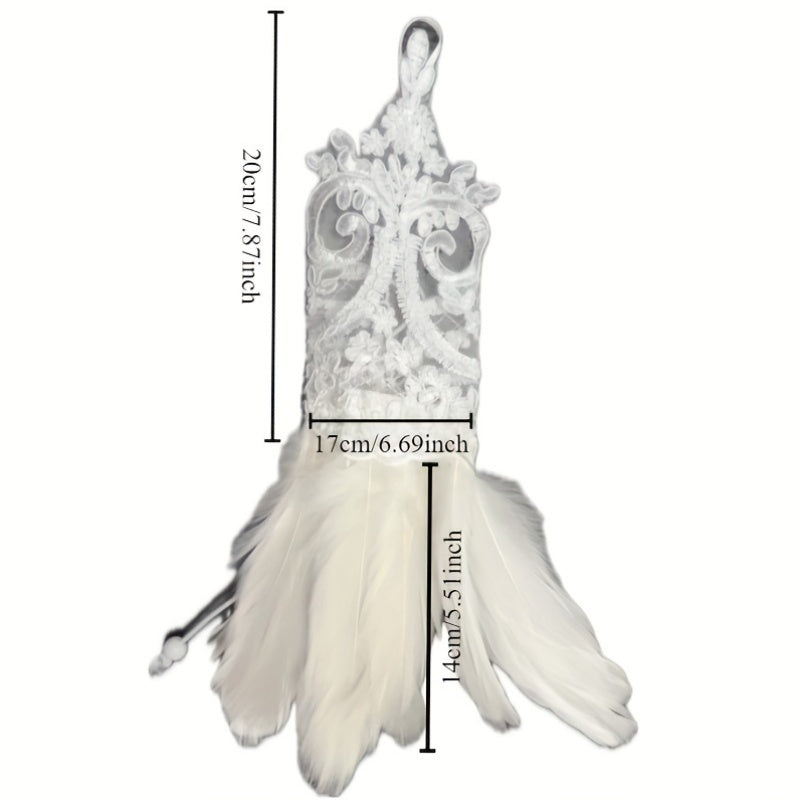 Feathered Lace Gloves & Cuffs Set for Parties