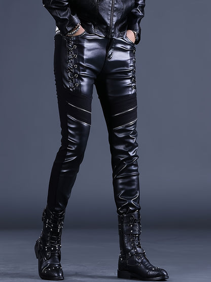 Men's Punk Rock Lace-Up Leather Moto Pants