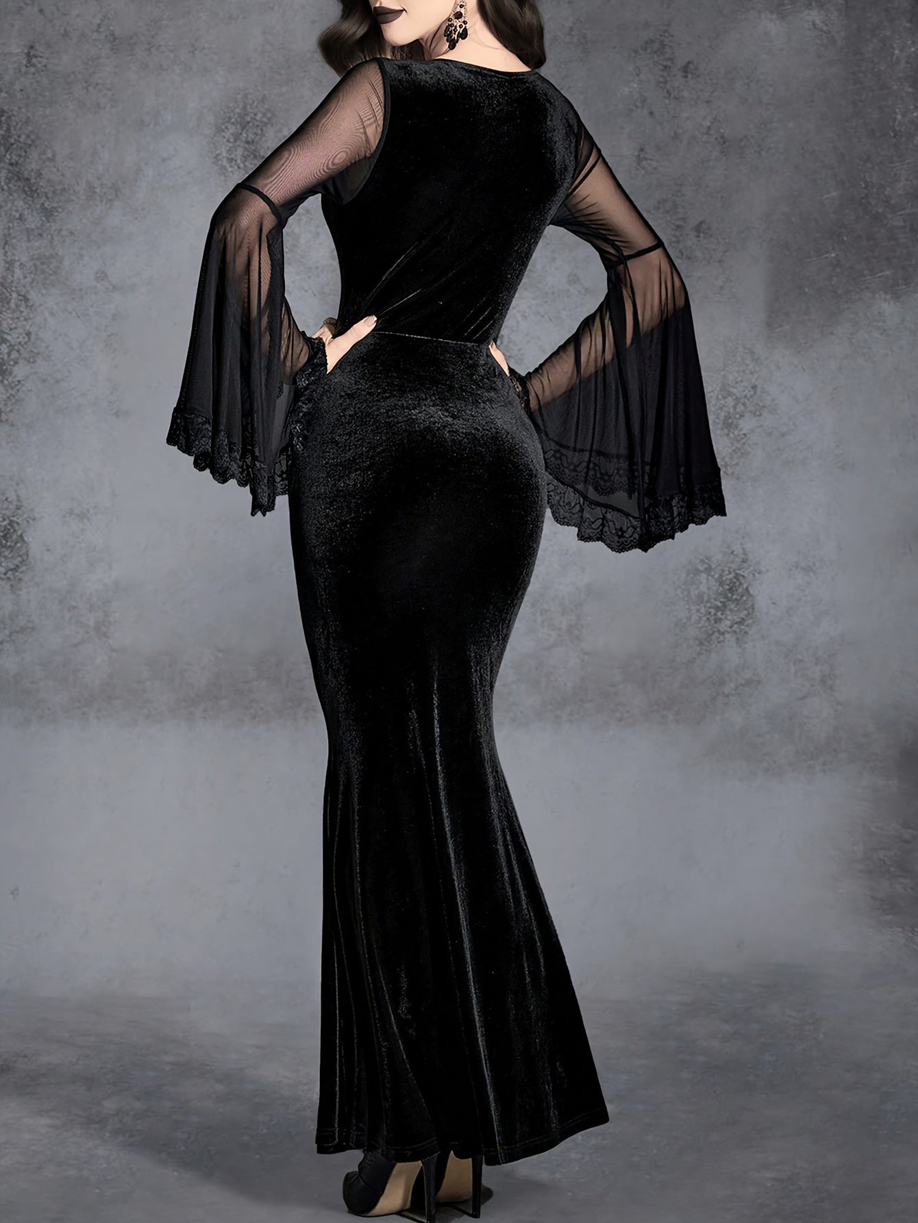 Gothic Mermaid Velvet Dress with Ruffle Detail