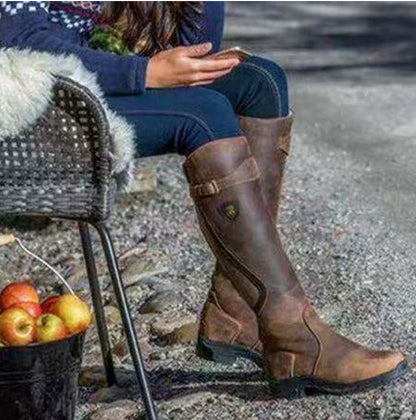 Long Boots Women's Flat bottomed Round Head Leather