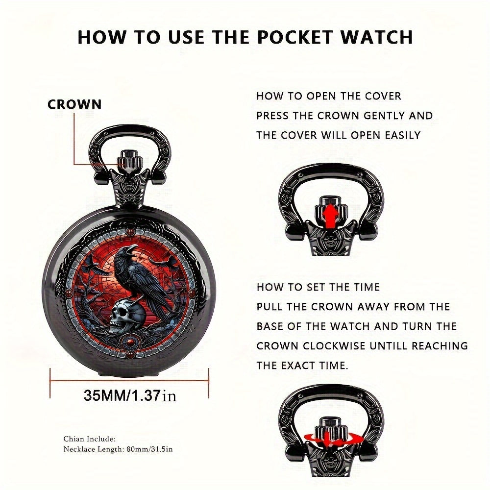 Chic Pocket Watch - Crow & Skull Design