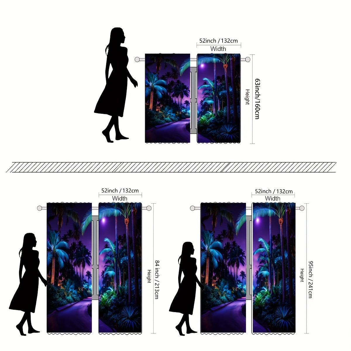 Tropical Vibe Curtains - Violet Palm Print Set
