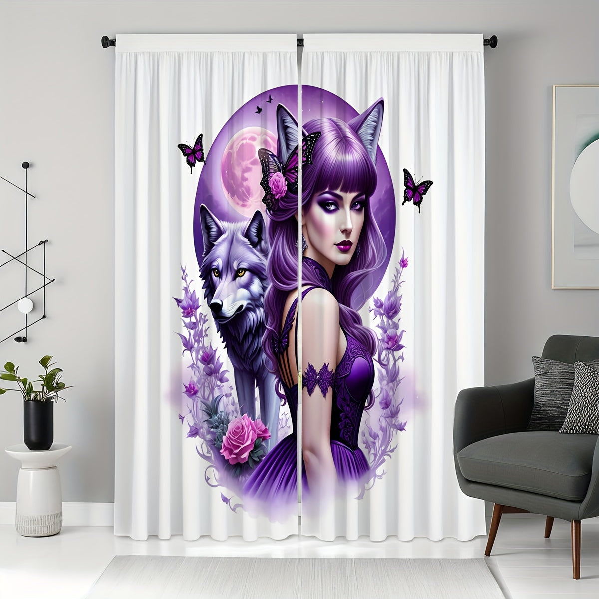 Enchanted Purple Rose & Angel Witch Curtains